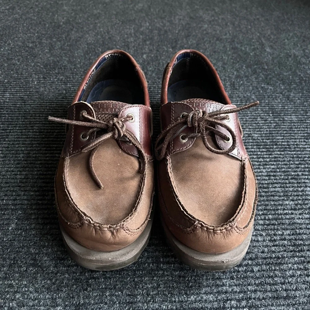 Sperry Billfish Boat Shoe Mens 12 Brown Leather Mesh 3-Eye Loafers preppy career